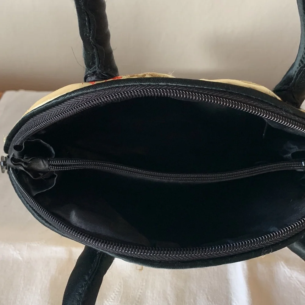 Elegant Gold Satin Embroidered Top-Handle Bag